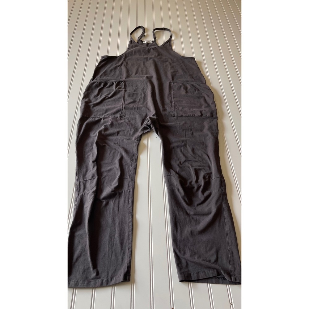 Oufeiya Charcoal Gray Wide Leg Overalls Adjustable Straps Drop Crotch Jumpsuit M - Picture 2 of 9